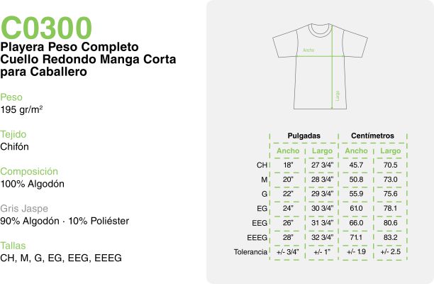 Especificaciones de medidas C0300
